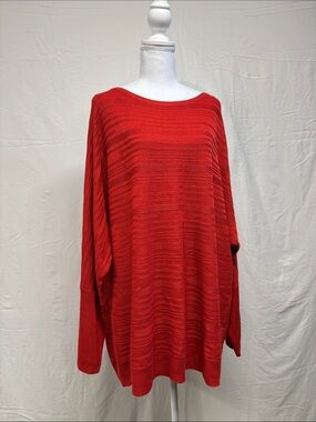 Textured Ribbed Pullover Sweater in Vibrant Red